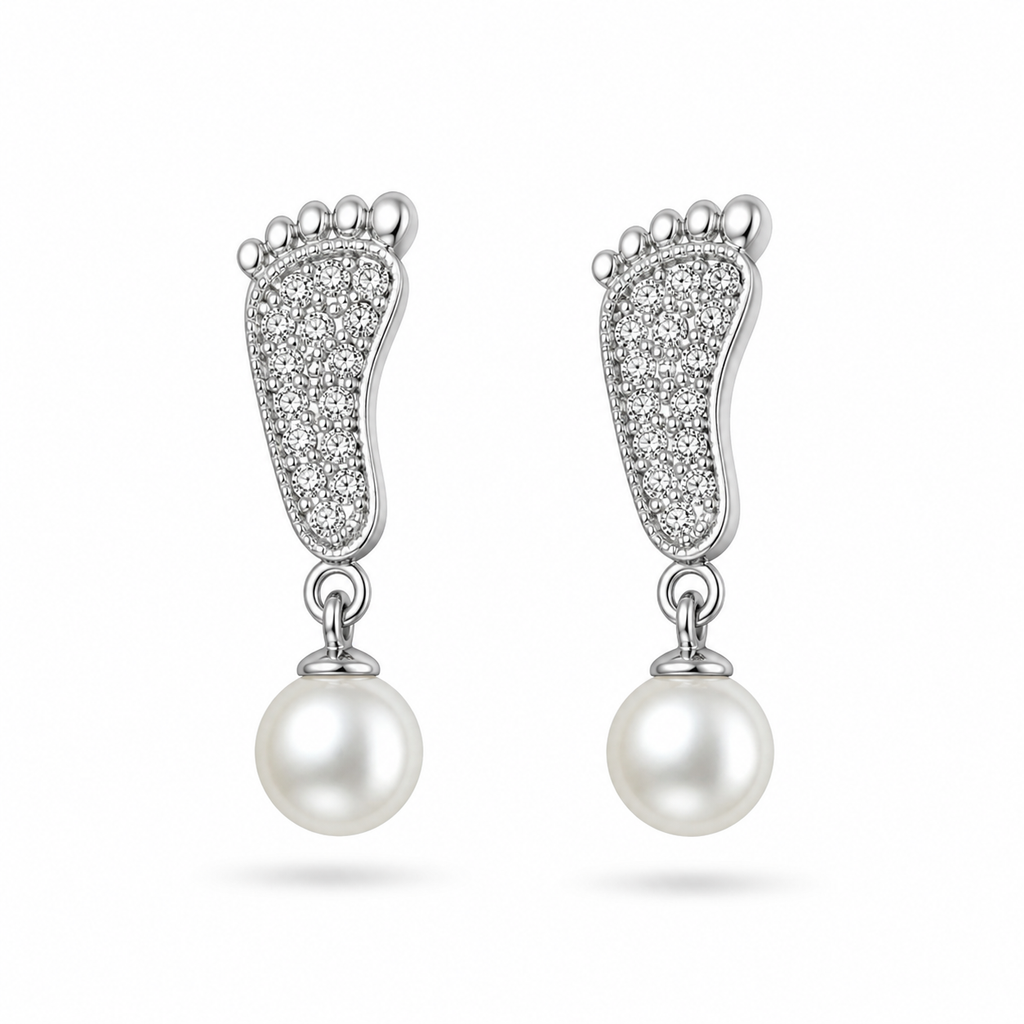 The Crystal Footprint & Pearl 92.5 Silver Drops