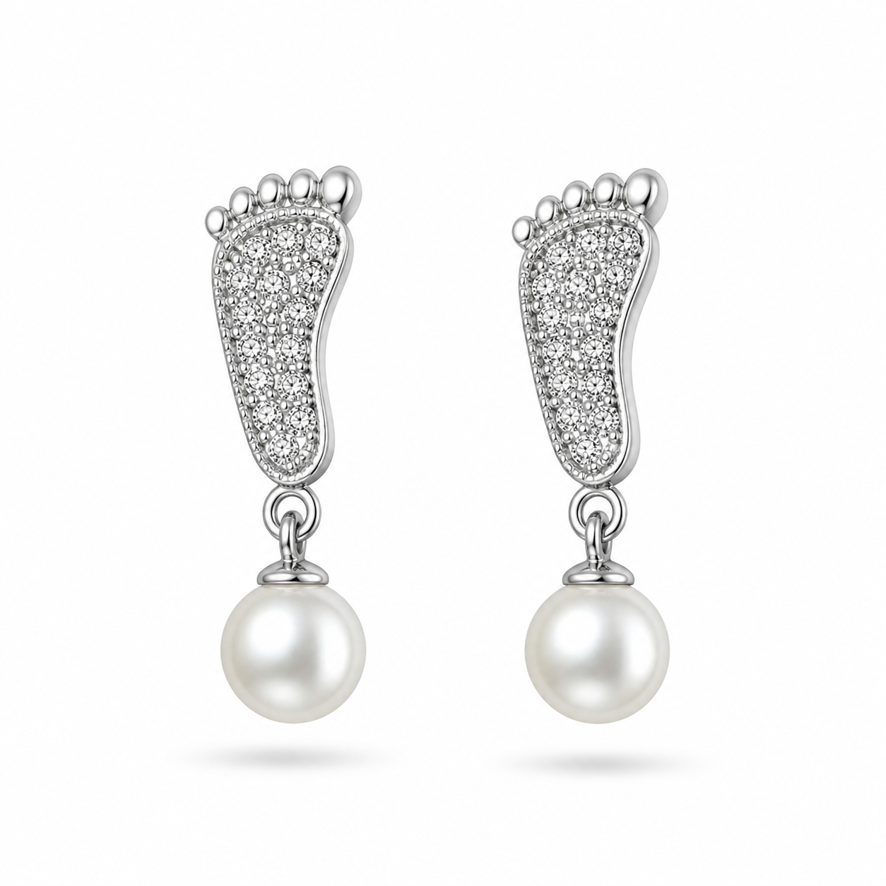 The Crystal Footprint & Pearl 92.5 Silver Drops