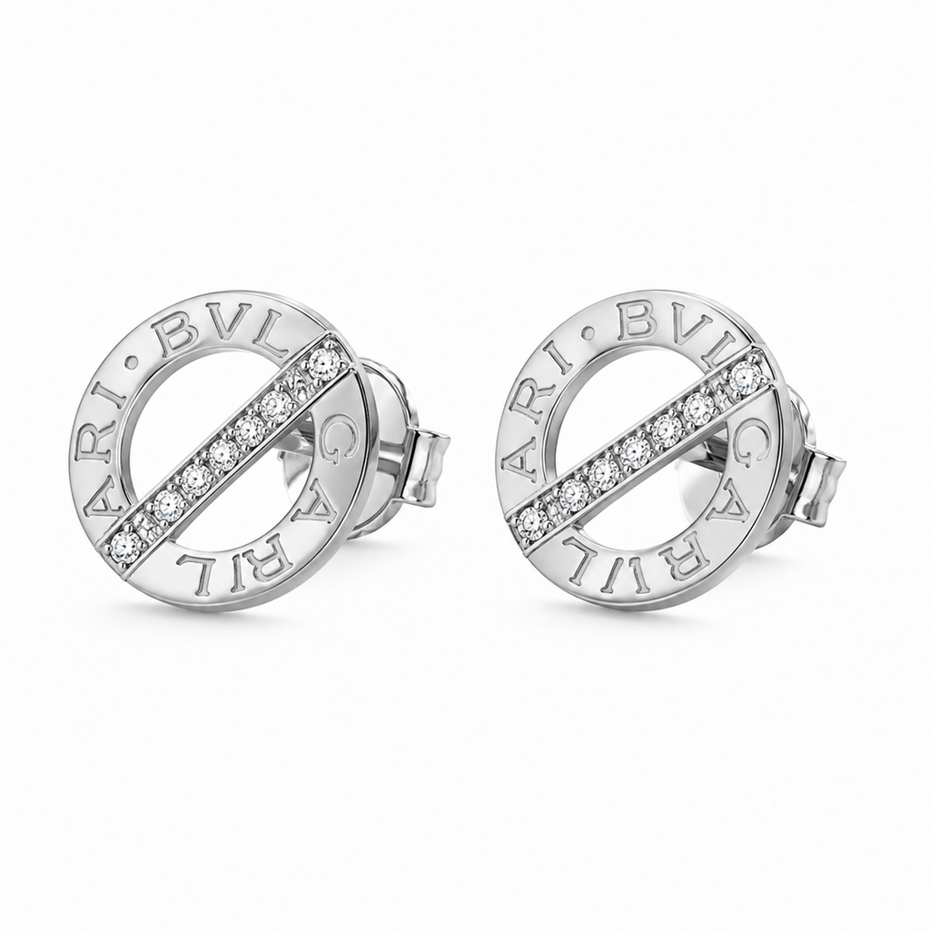 The Engraved Disc & Crystal Bar 92.5 Silver Studs