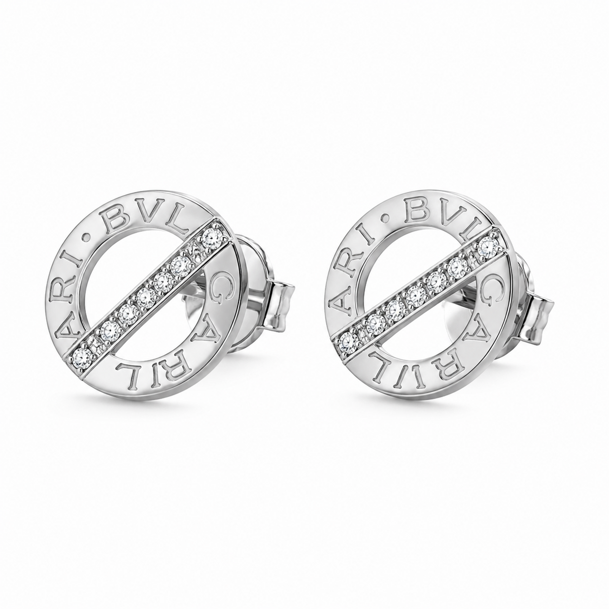 The Engraved Disc & Crystal Bar 92.5 Silver Studs