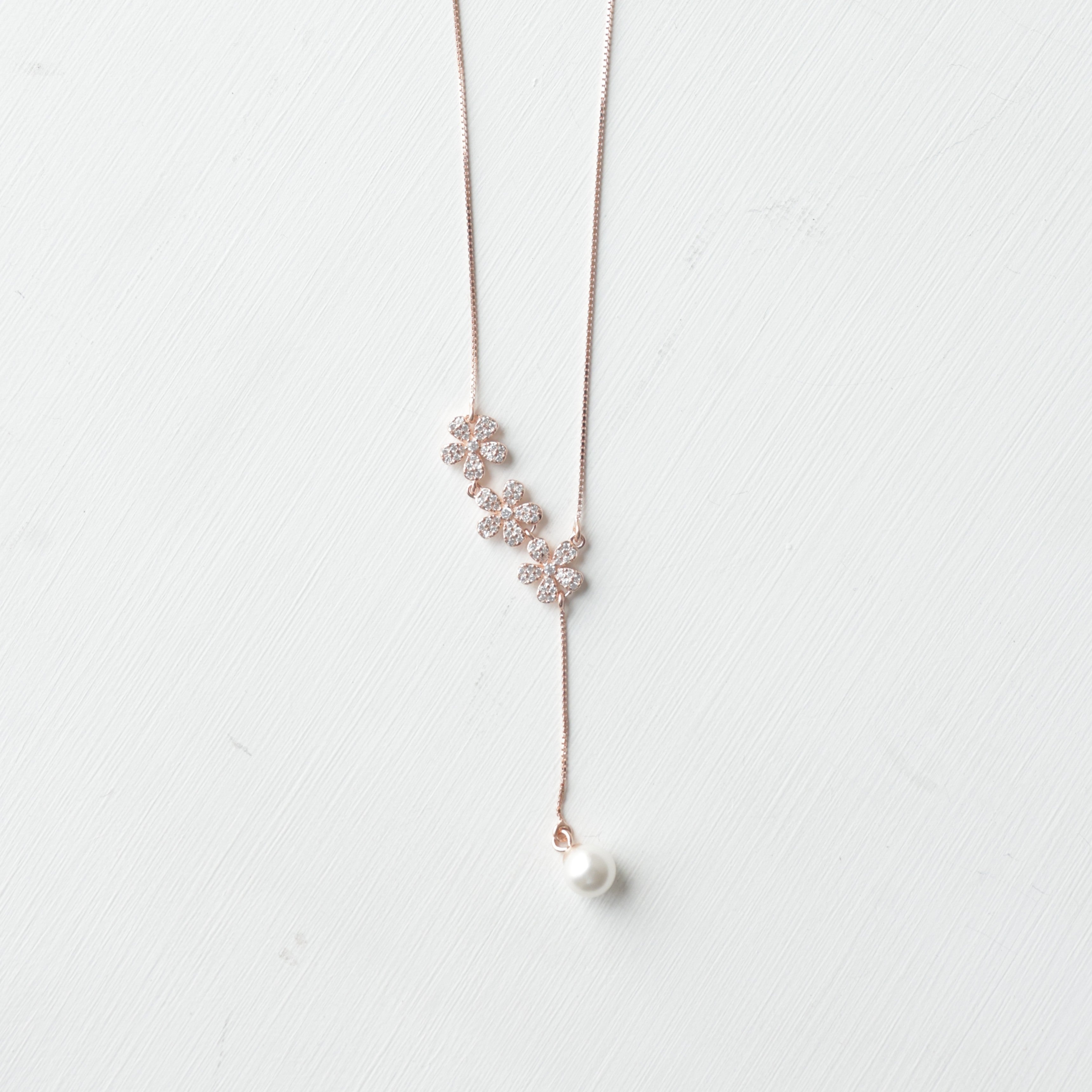 The Pavé Petal Pearl Drop Necklace