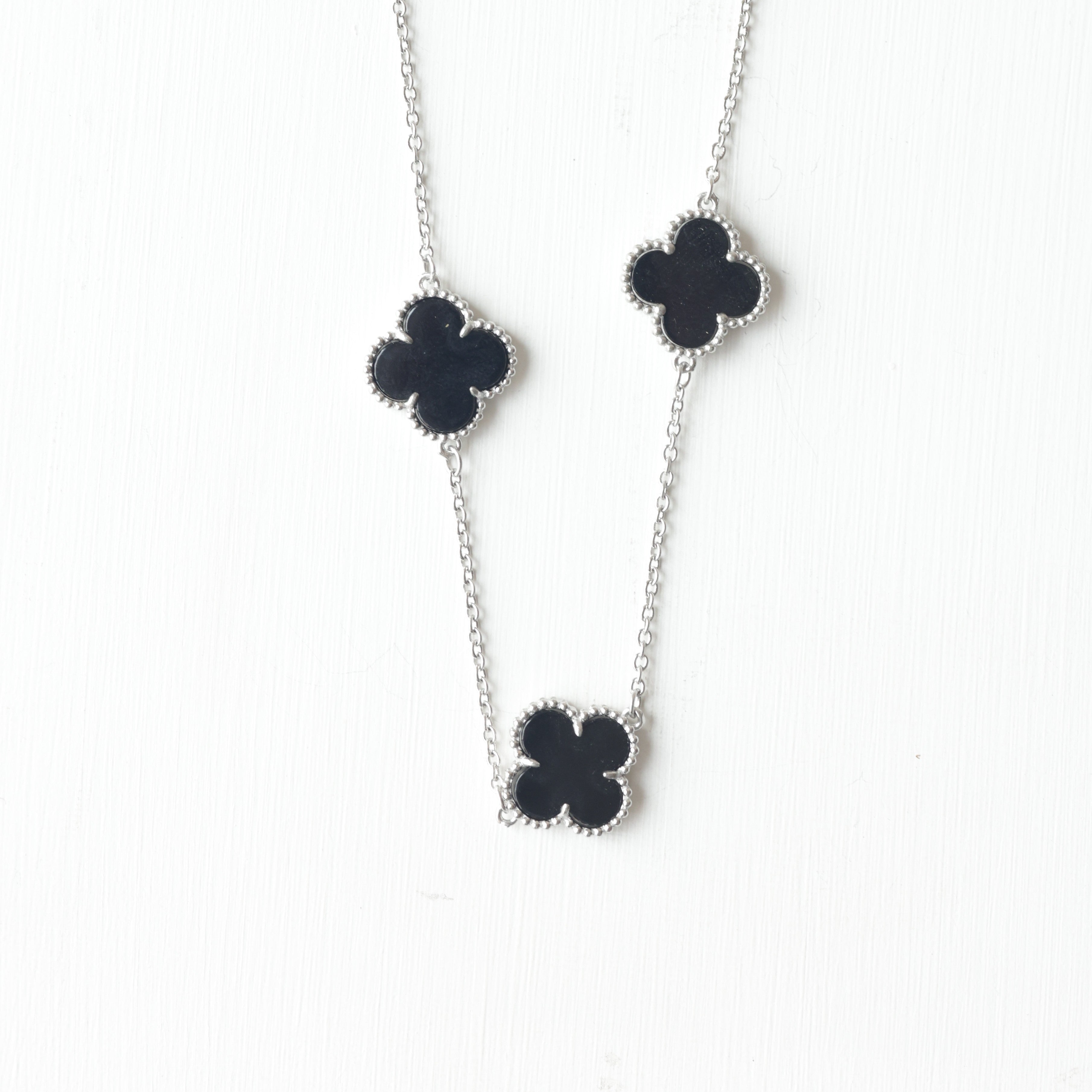 The Vega Onyx Triple Clover Necklace