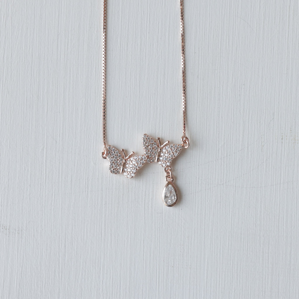 The Vega Rose Gold Twin Butterfly Necklace