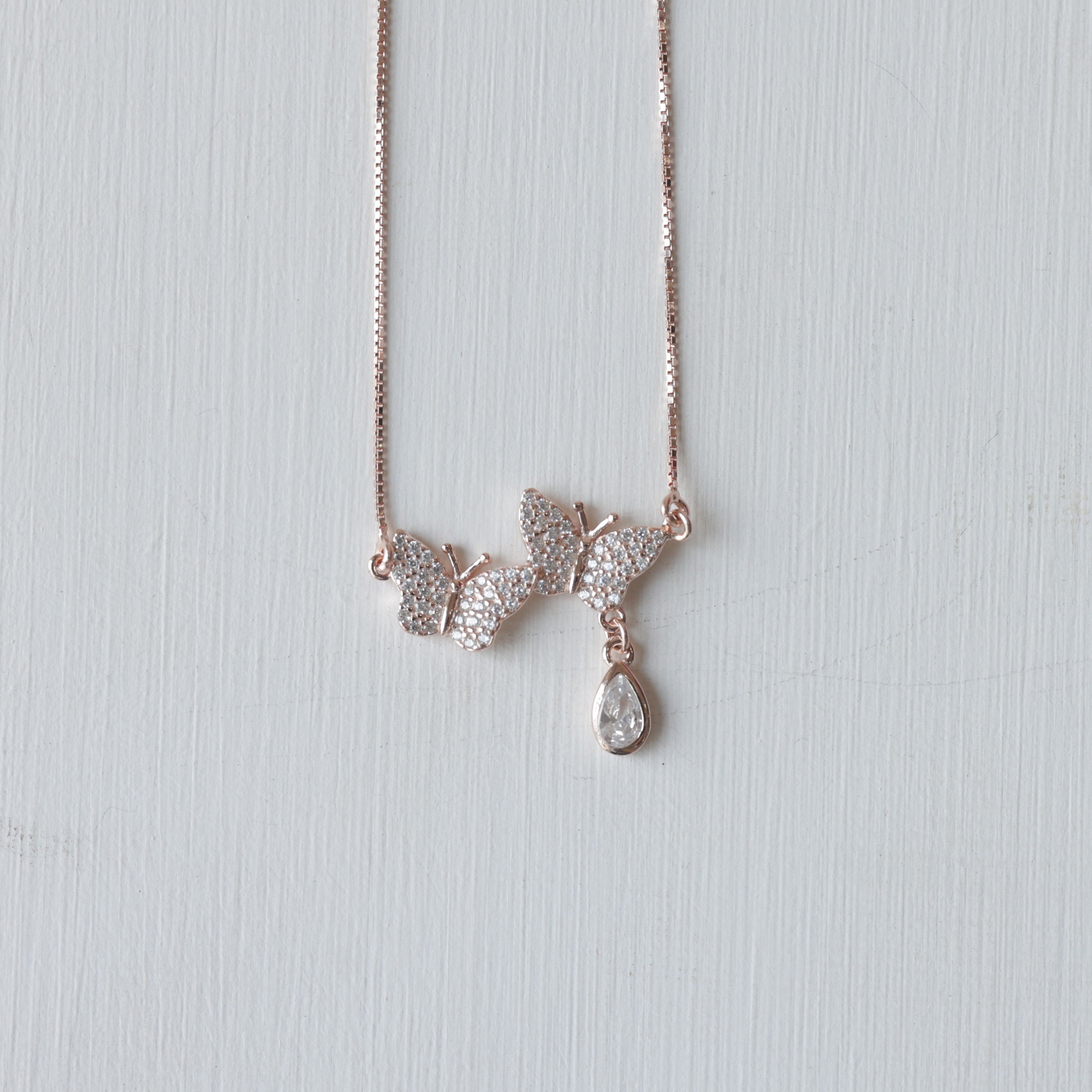 The Vega Rose Gold Twin Butterfly Necklace