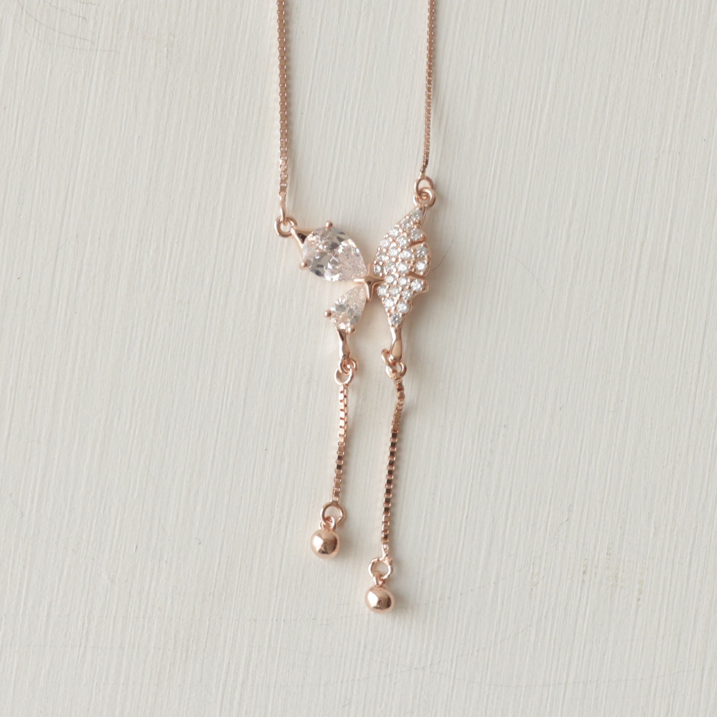 The Vega Rose Gold Butterfly Tassel Necklace