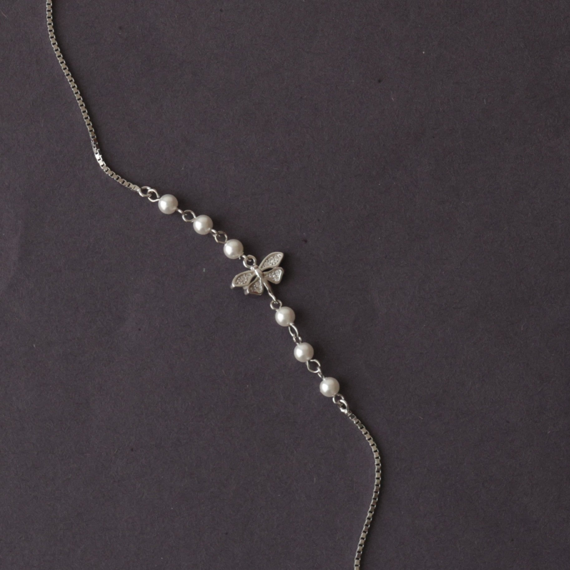 The Vega Silver Pearl & Dragonfly Bracelet