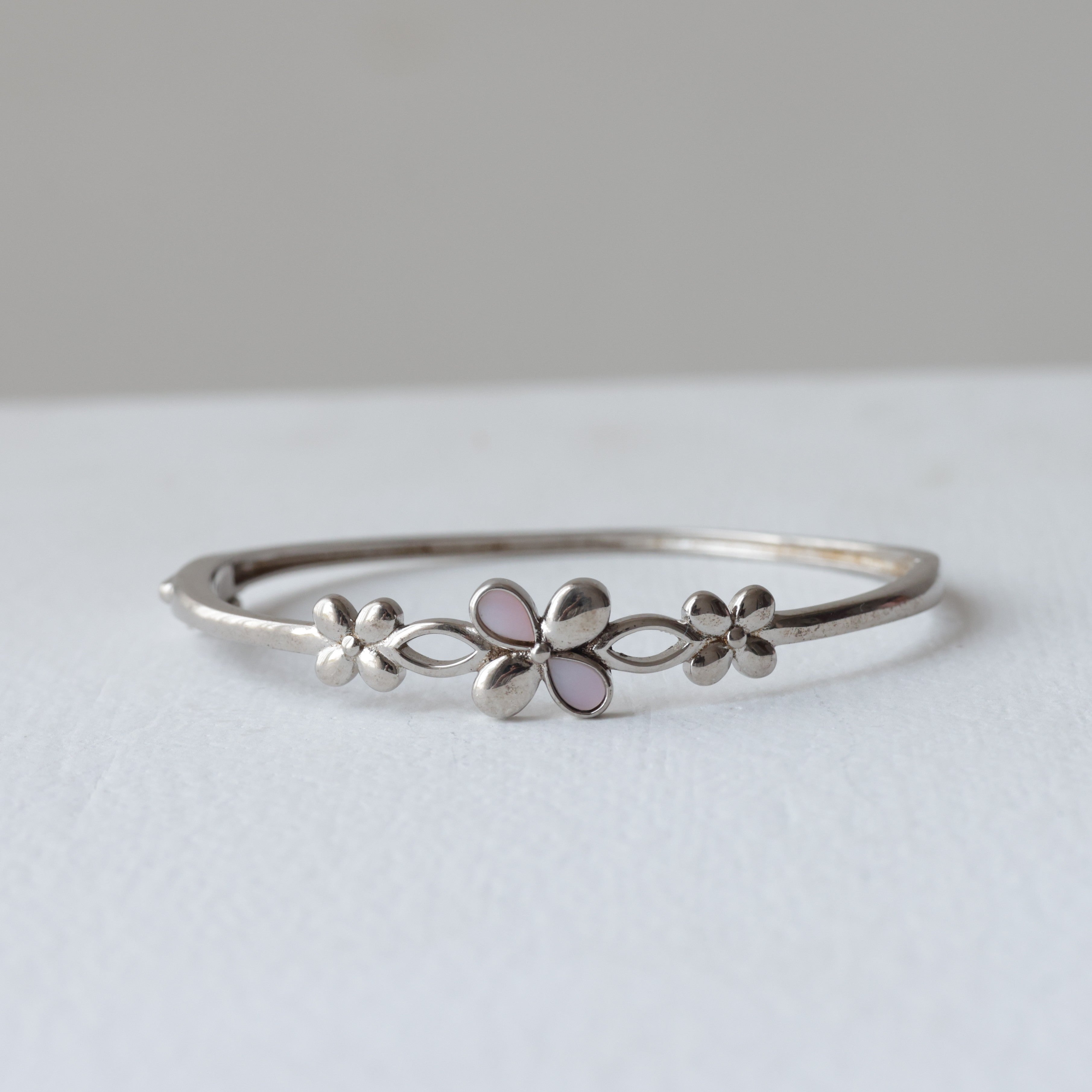 Soft Pink Blossom 92.5 Silver Bangle