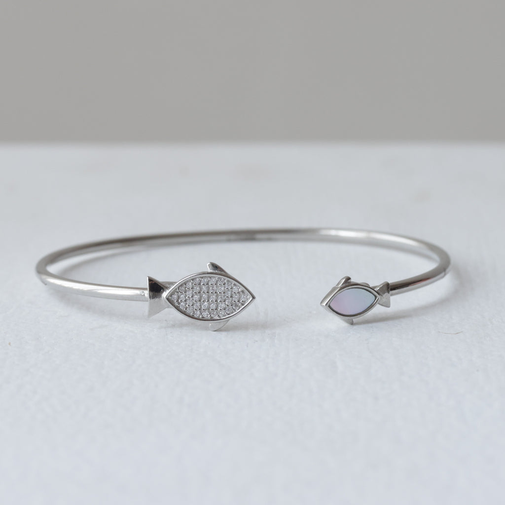 Open Cuff Fish Design 92.5 Silver Kada