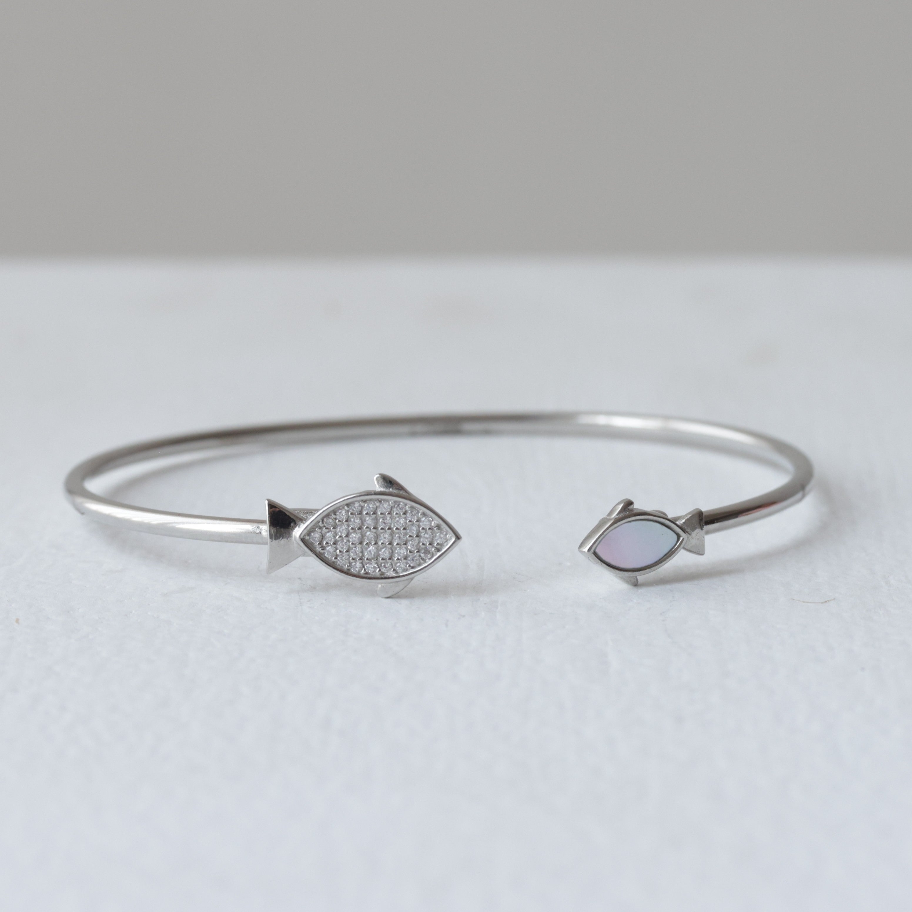 Open Cuff Fish Design 92.5 Silver Kada