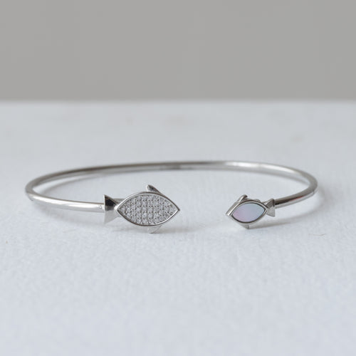 Open Cuff Fish Design 92.5 Silver Kada