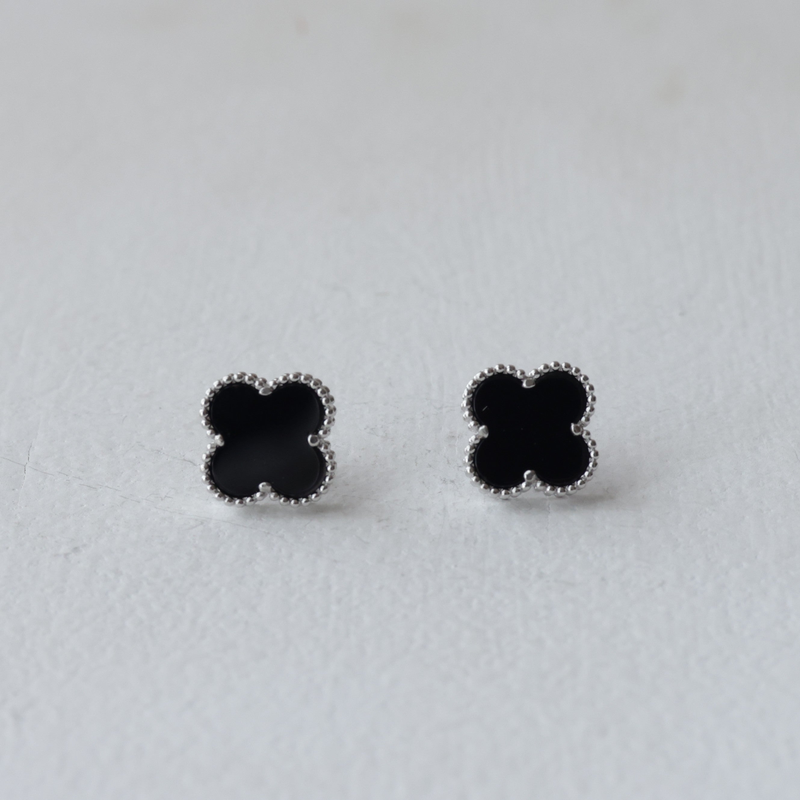 Classic Onyx-Style 92.5 Silver Alhambra Earrings