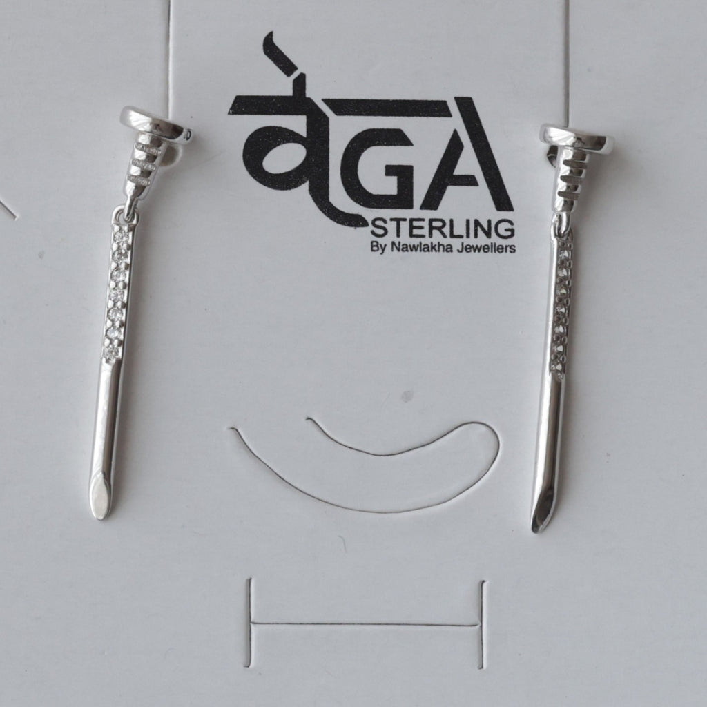 Modern Geometric Nail 92.5 Silver Earrings