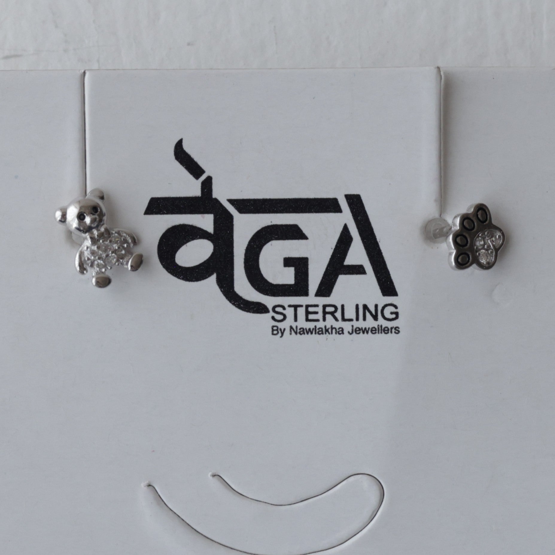 Petite Teddy and Paw Print 92.5 Silver Studs