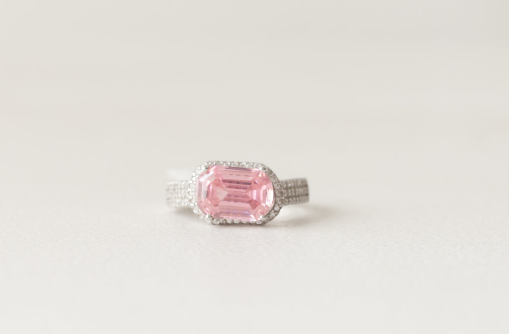 The Pink Emerald-Cut Halo Ring