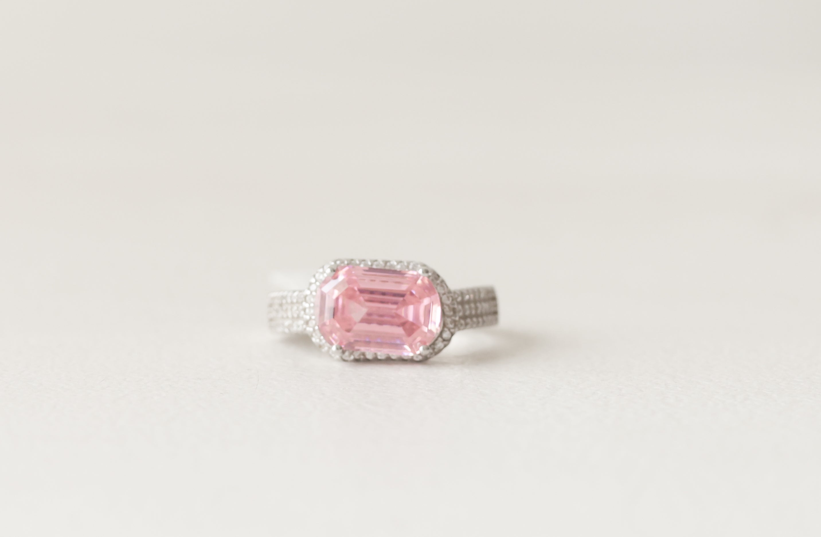 The Pink Emerald-Cut Halo Ring