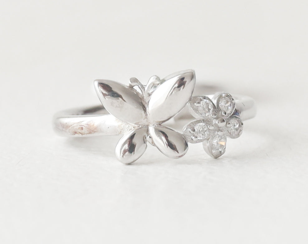 The Silver Butterfly and Floral Ring