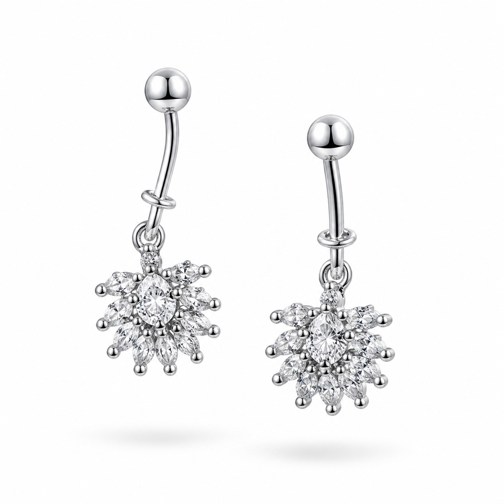 Sparkling Crystal Cluster 92.5 Silver Earrings (HELIX)