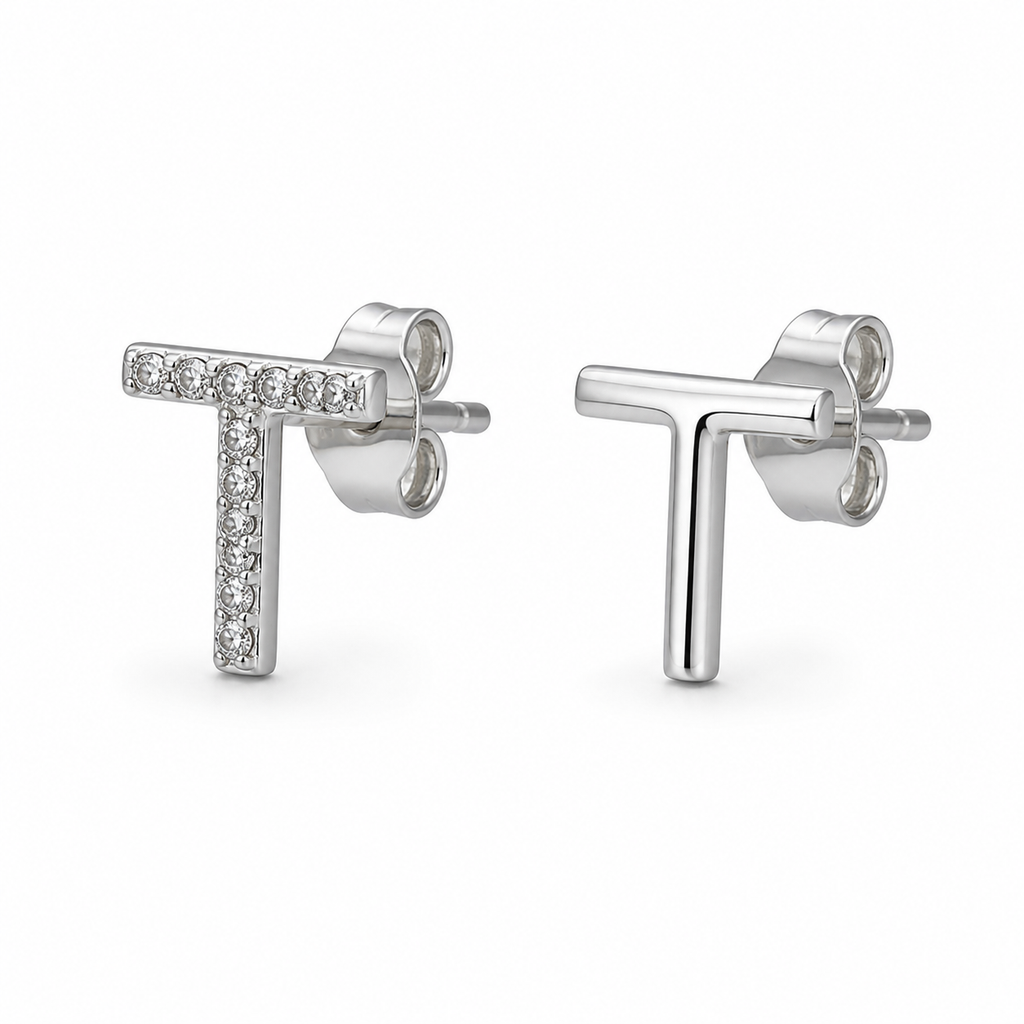 The Initial 'T' Dual-Style 92.5 Silver Studs