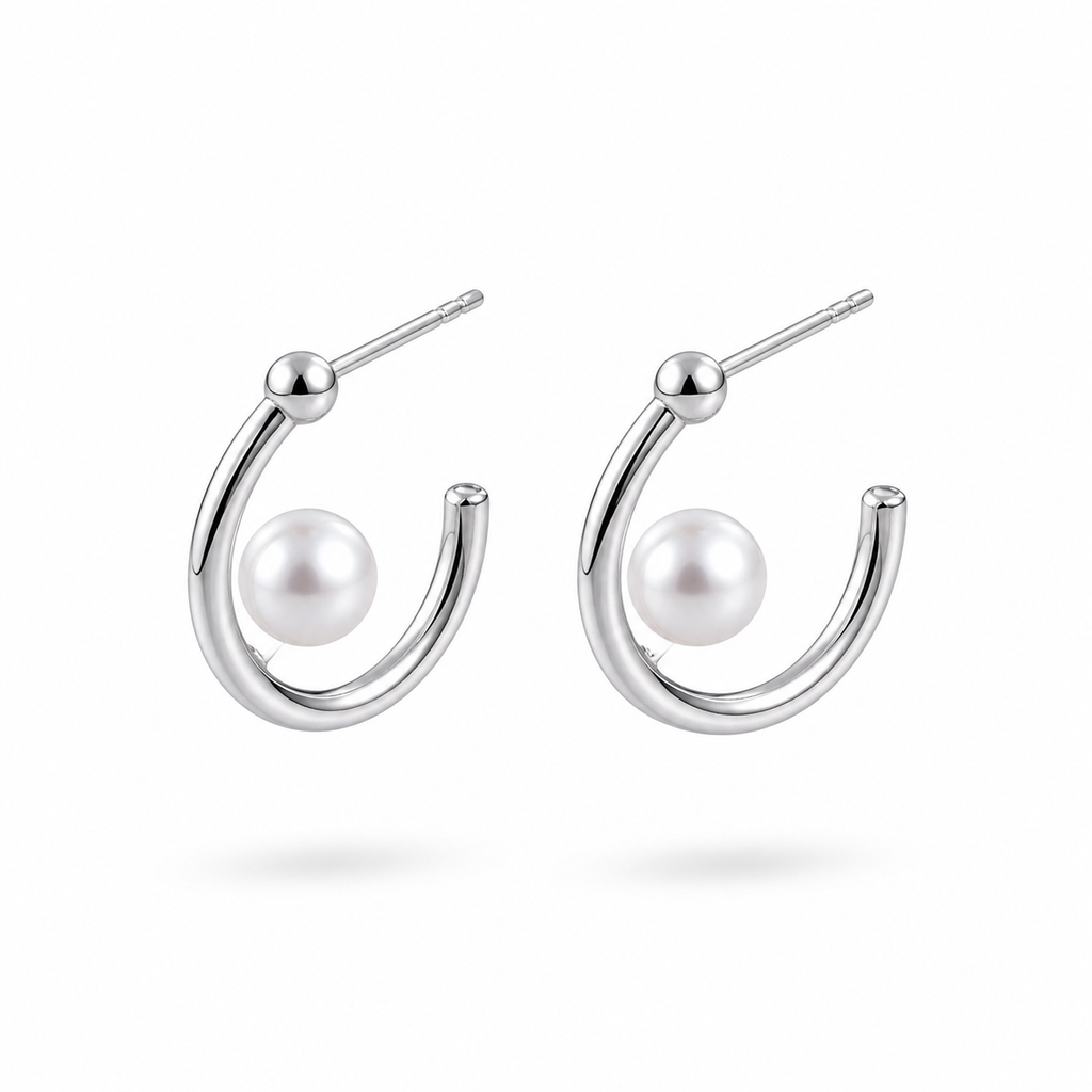 The Pearl Floating Hoop 92.5 Silver Studs