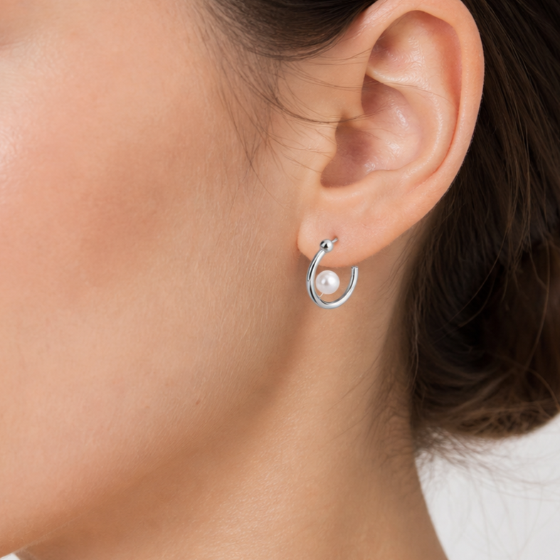 The Pearl Floating Hoop 92.5 Silver Studs