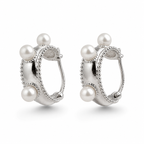 Vintage-Inspired Pearl Studded 92.5 Silver Hoops