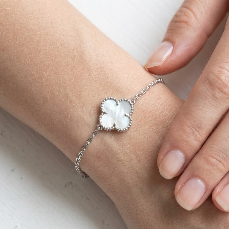 The Vega Silver Mother of Pearl Clover Bracelet