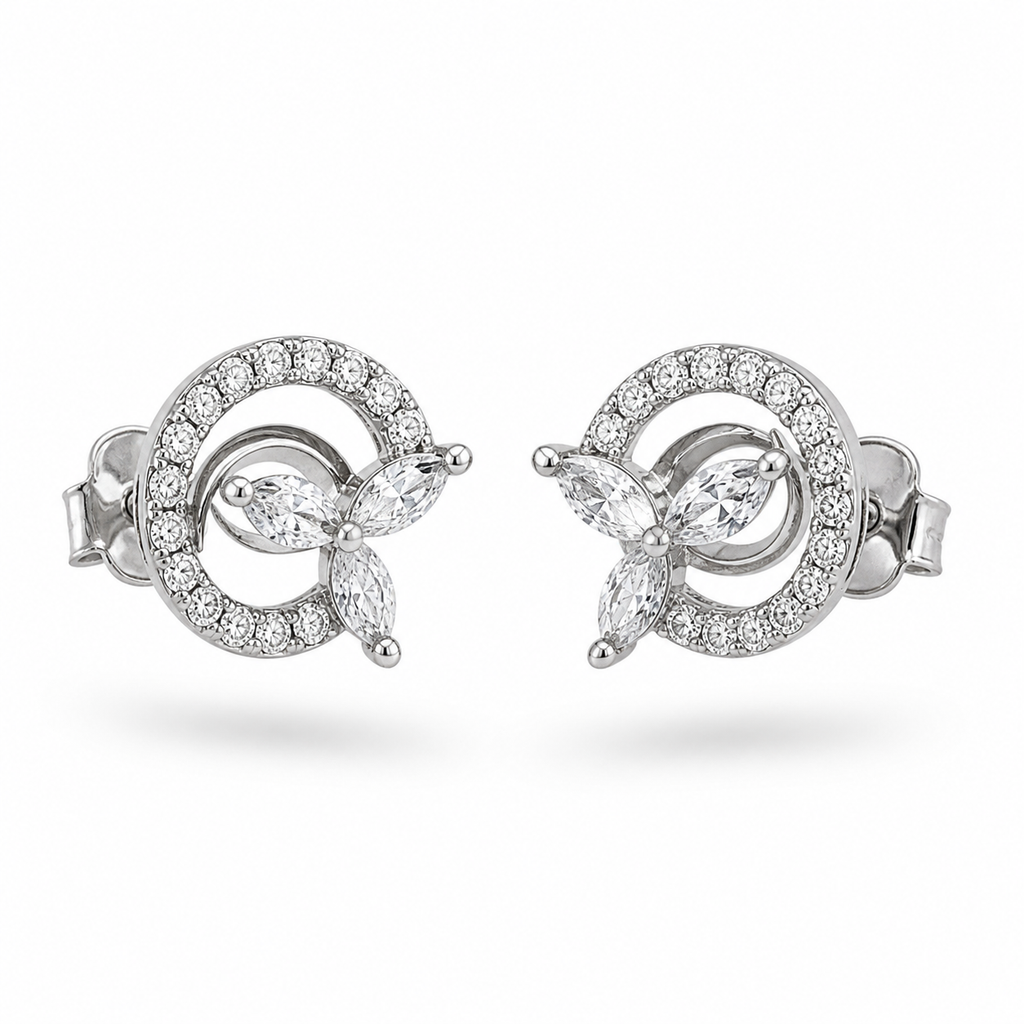 Sparkling Orbit Petal 92.5 Silver Studs