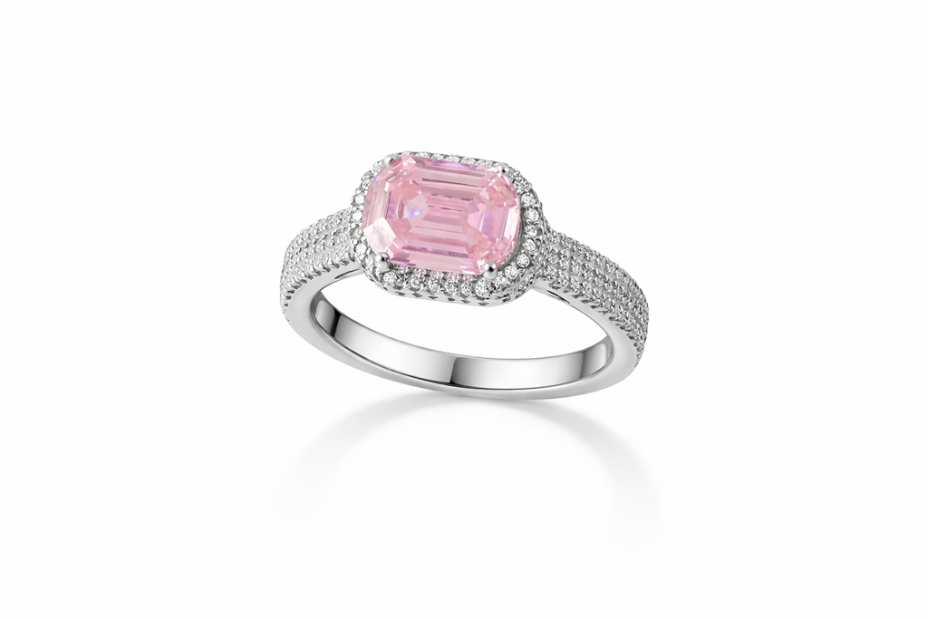 The Pink Emerald-Cut Halo Ring