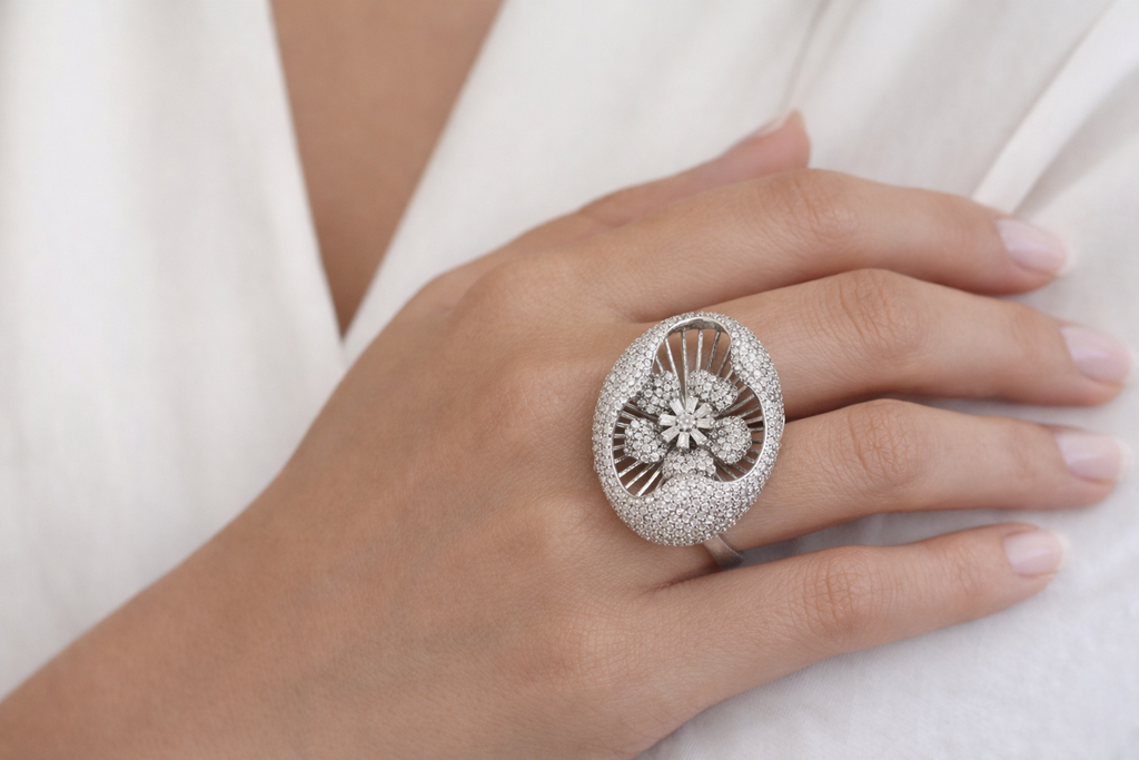 The Vega Crystal Bloom Statement Ring