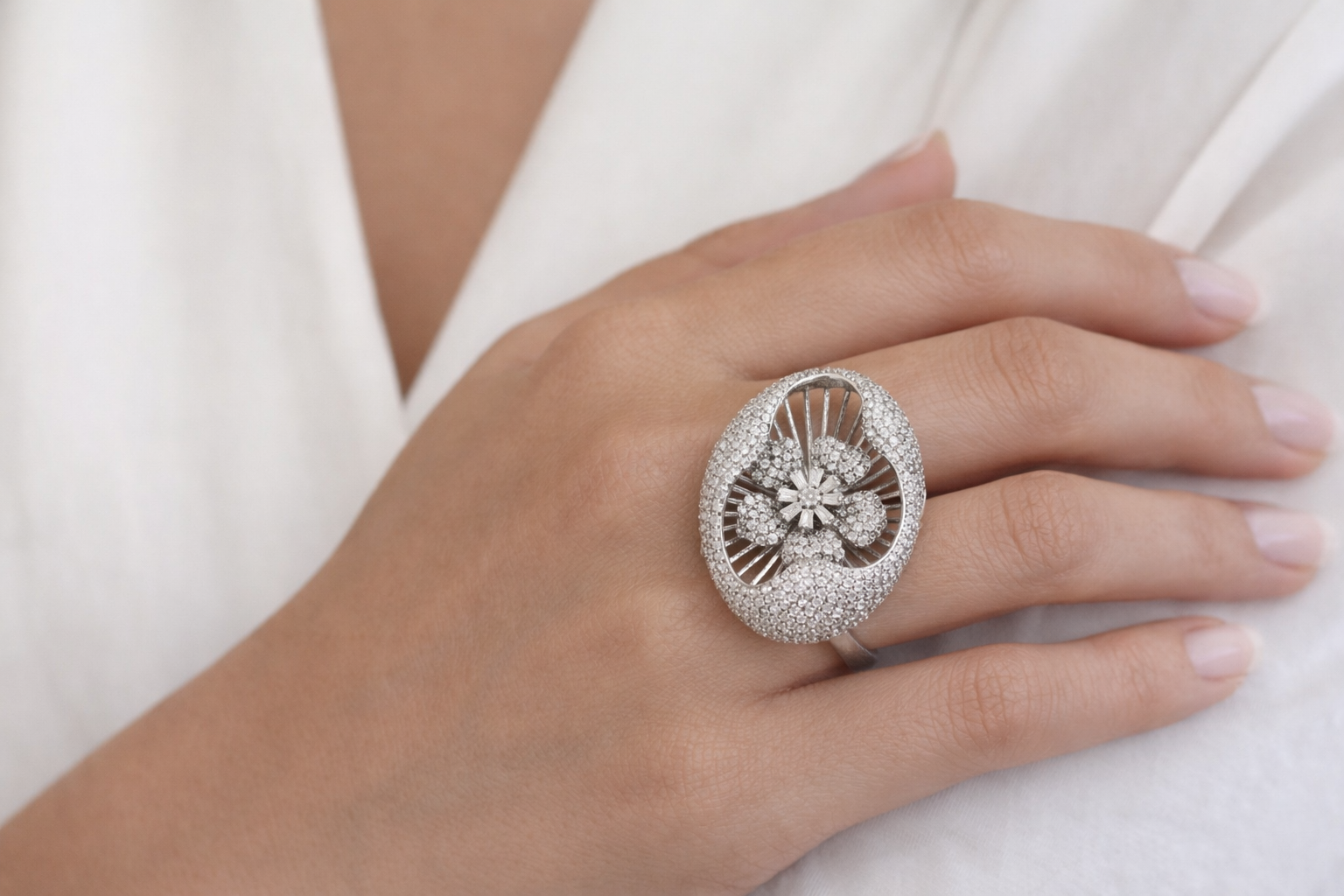 The Vega Crystal Bloom Statement Ring