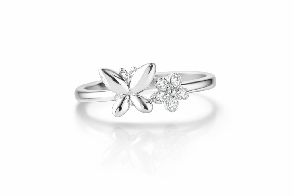 The Silver Butterfly and Floral Ring