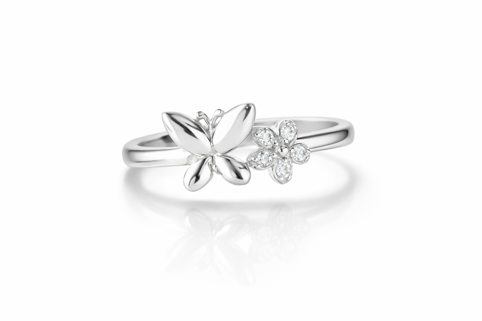 The Silver Butterfly and Floral Ring