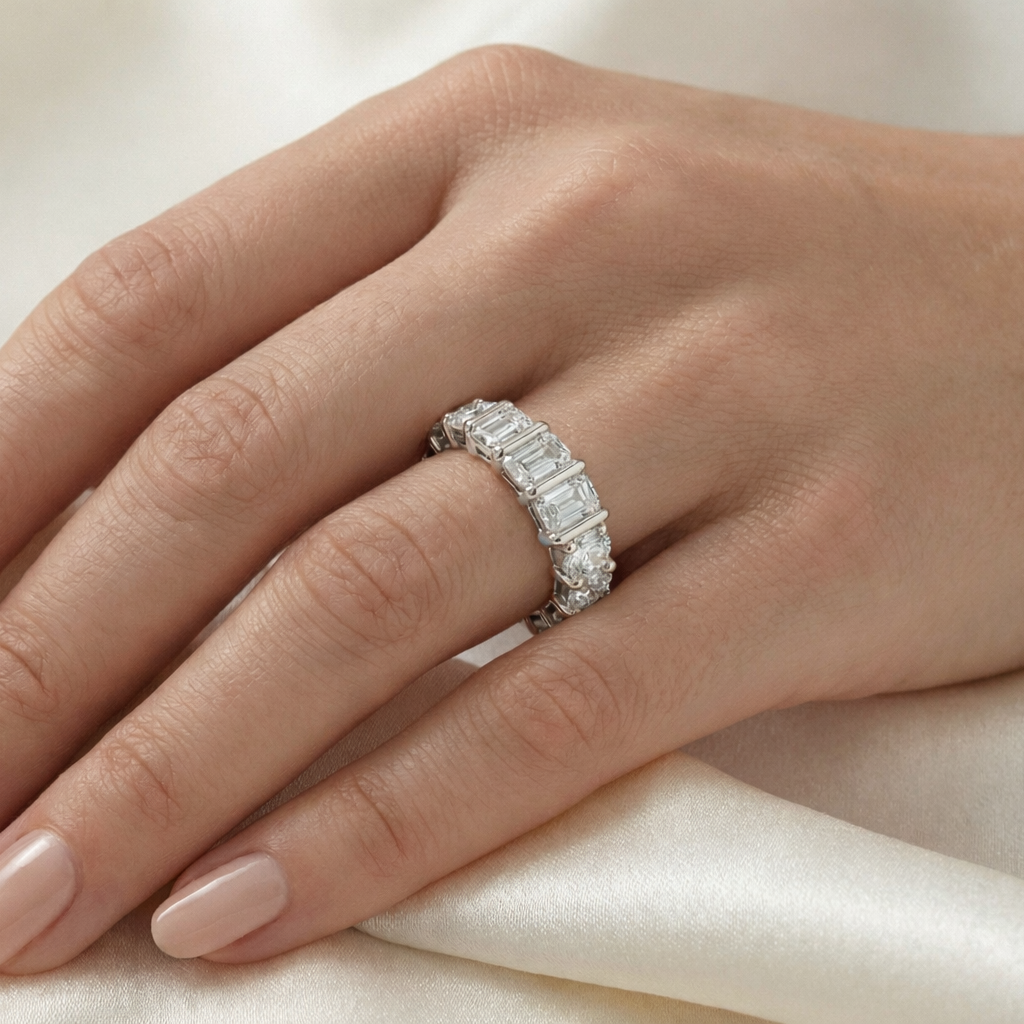 The Vega Silver Dual-Cut Eternity Band