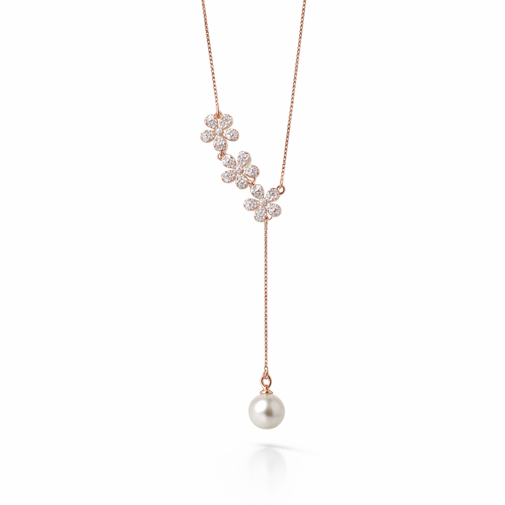 The Pavé Petal Pearl Drop Necklace
