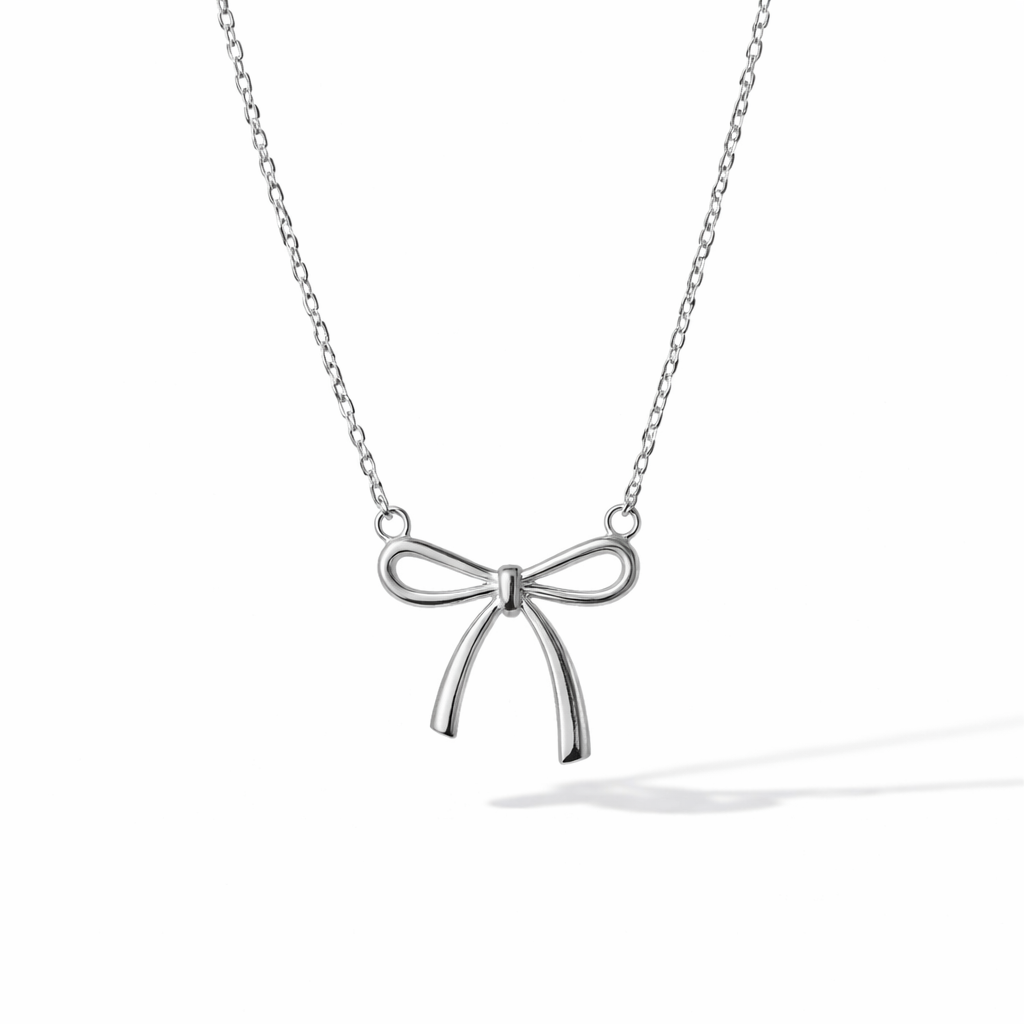 The Vega Silver Ribbon Bow Necklace