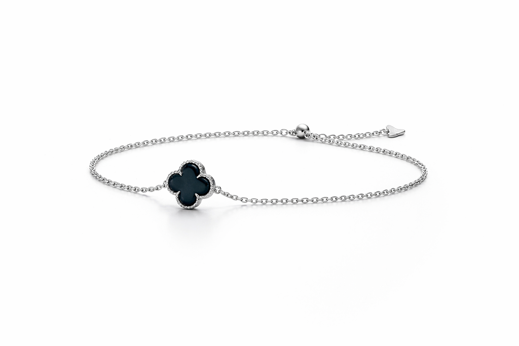 The Vega Silver Black Clover Bracelet