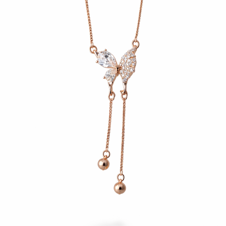 The Vega Rose Gold Butterfly Tassel Necklace