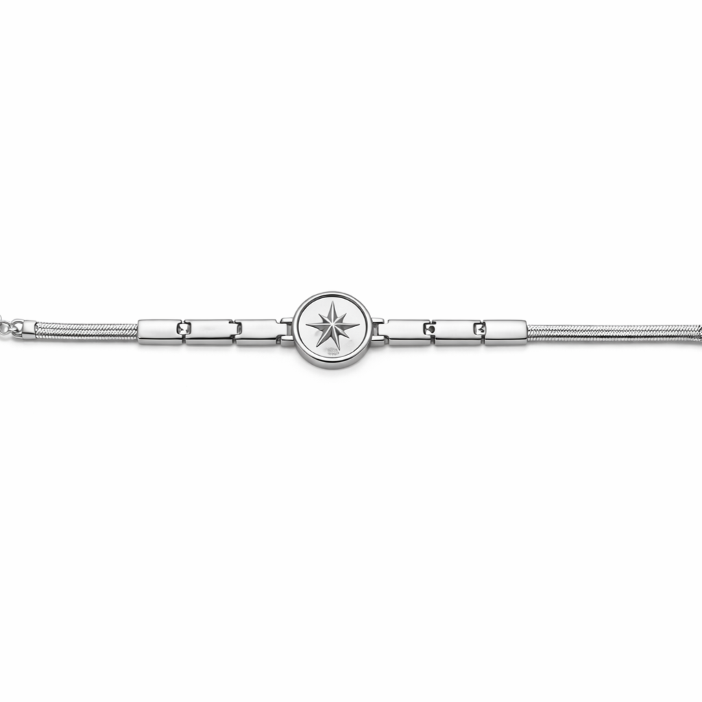 The Vega Silver North Star Compass Bracelet