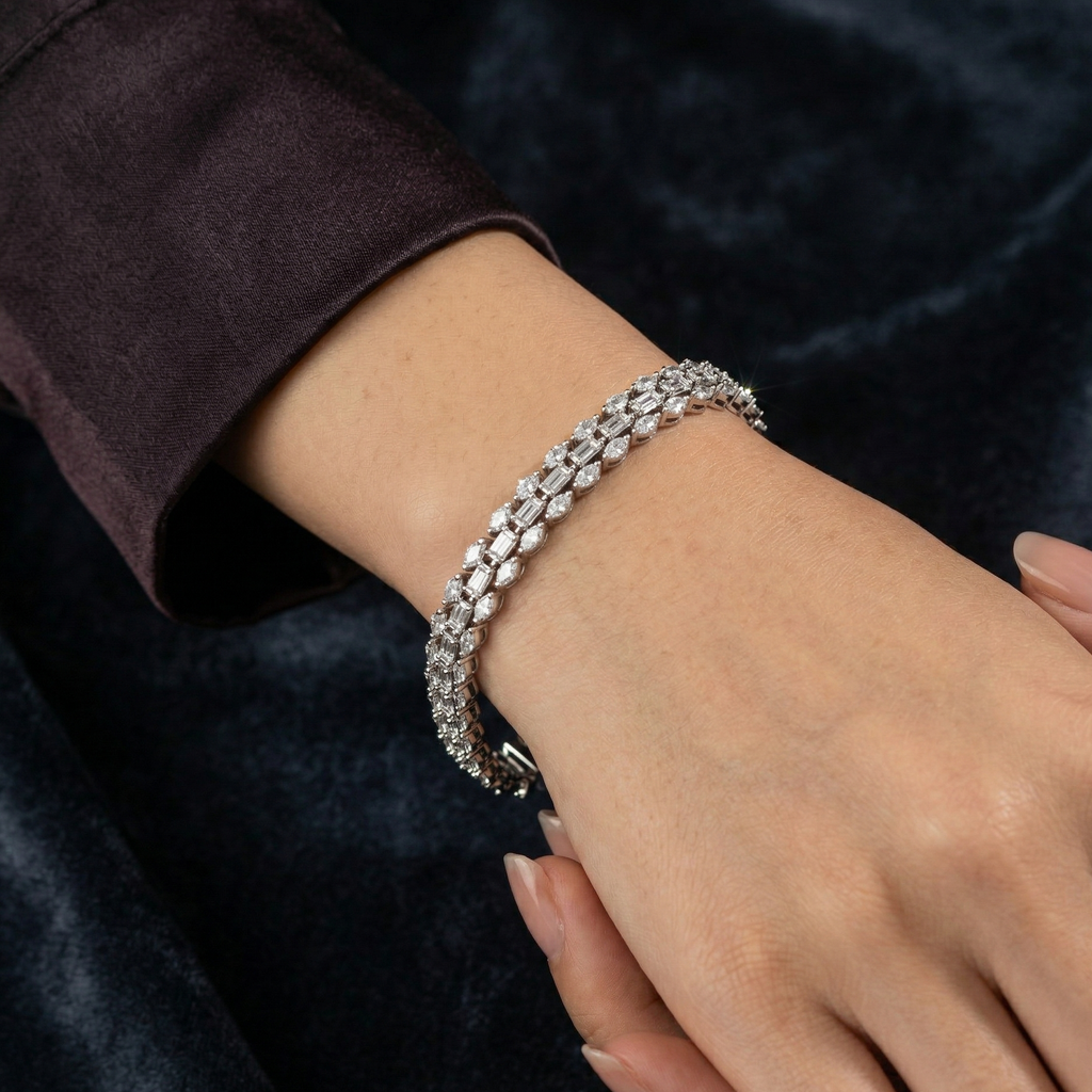 The Vega Silver Marquise & Baguette Tennis Bracelet