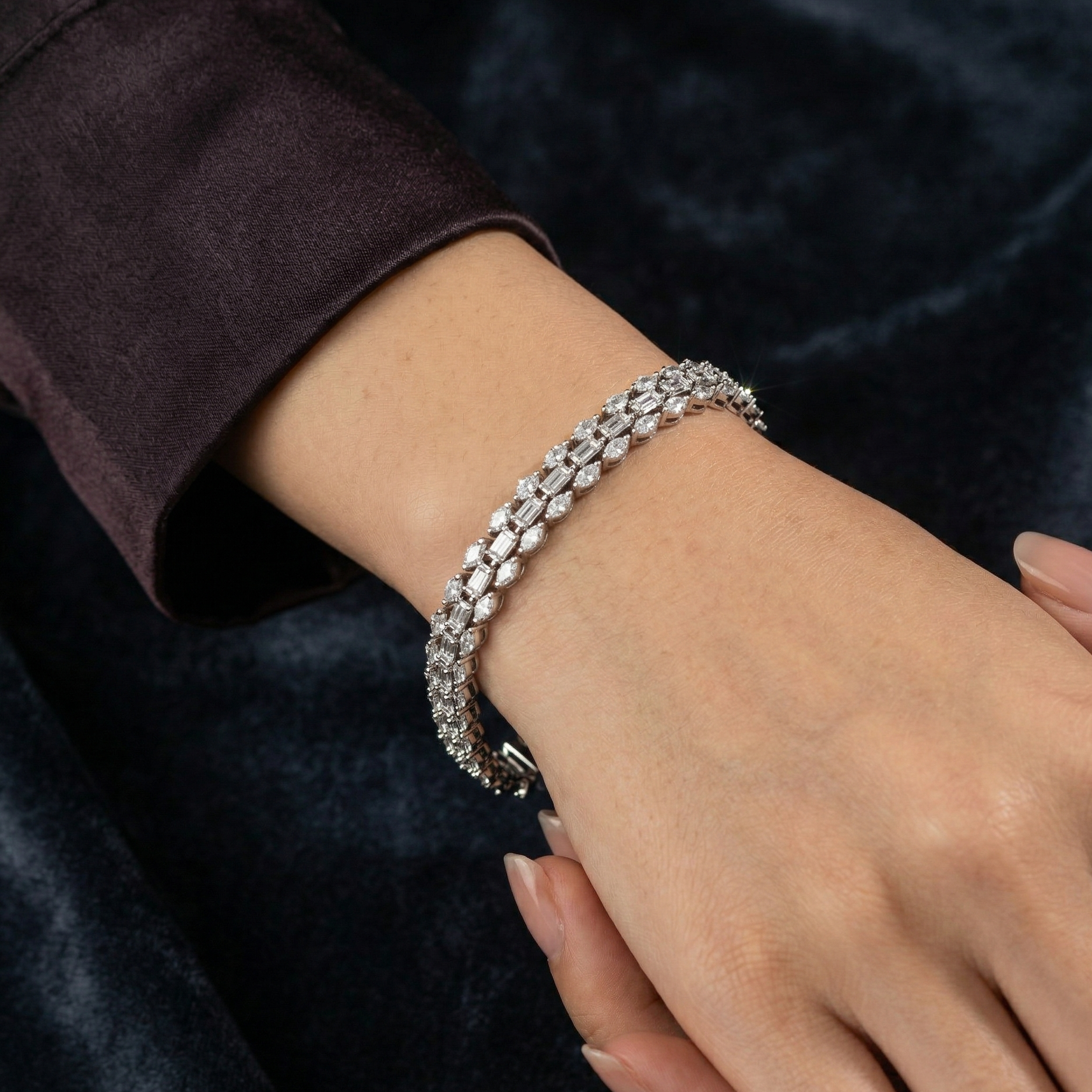 The Vega Silver Marquise & Baguette Tennis Bracelet