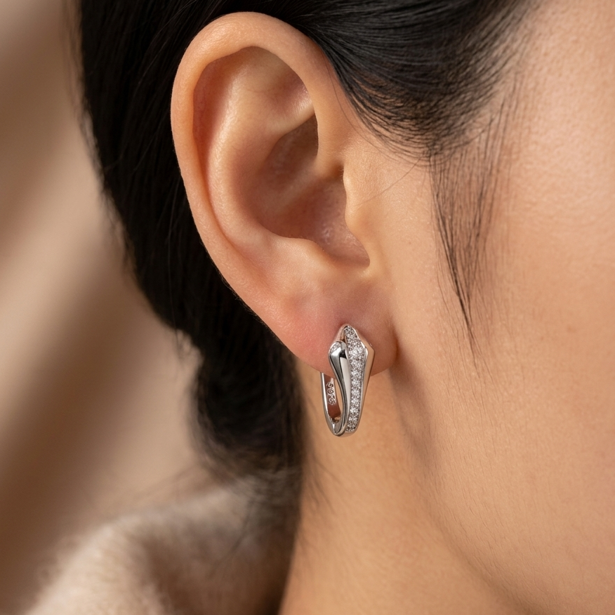The Serpentine Pavé 92.5 Silver Huggies