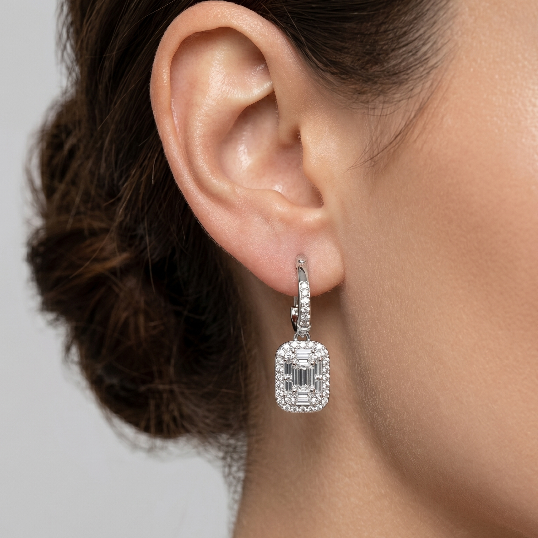 Luxe Crystal Rectangle 92.5 Silver EARING