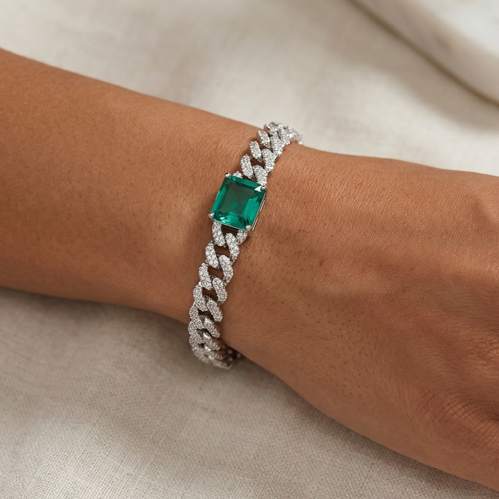 The Vega Silver Emerald-Cut Cuban Bracelet