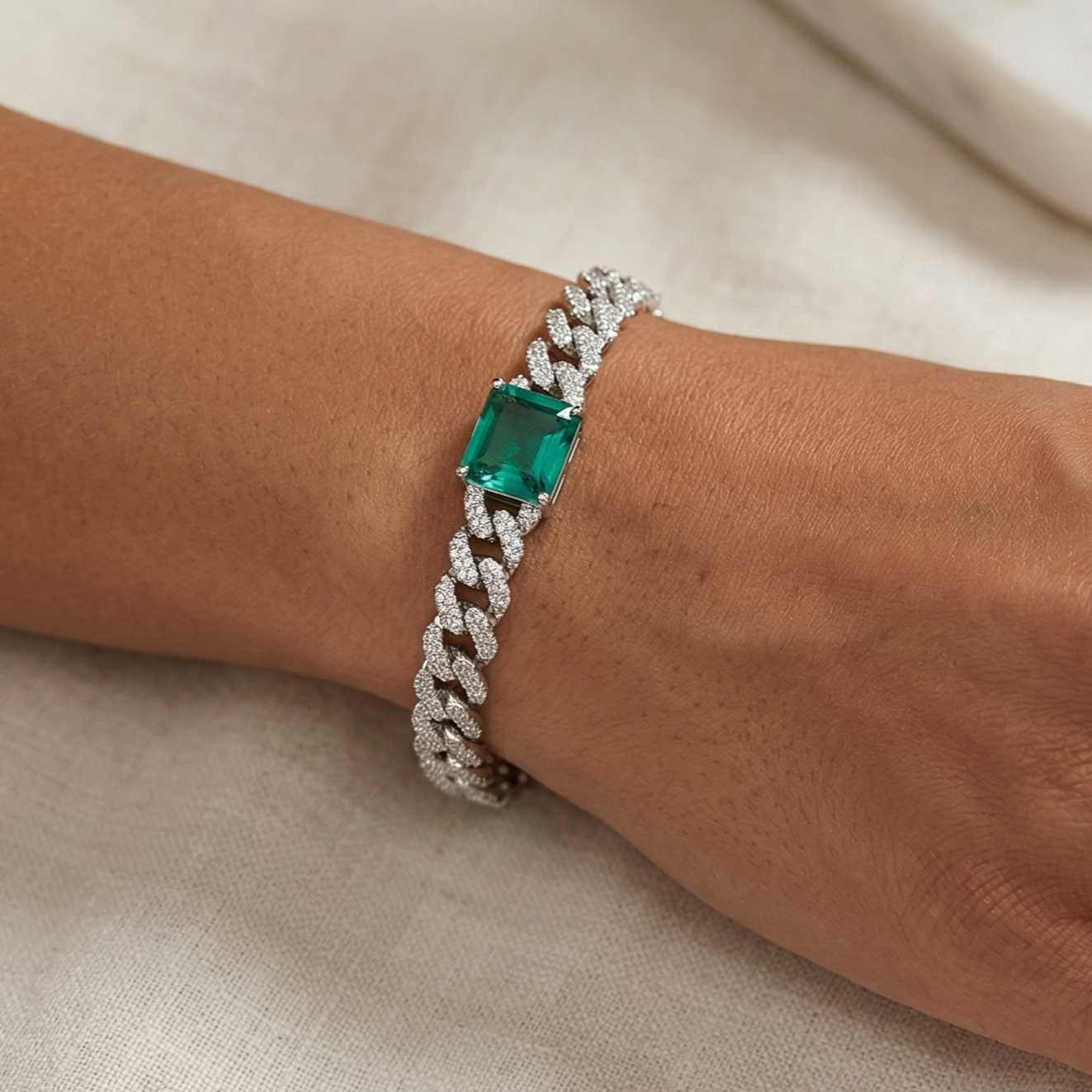 The Vega Silver Emerald-Cut Cuban Bracelet