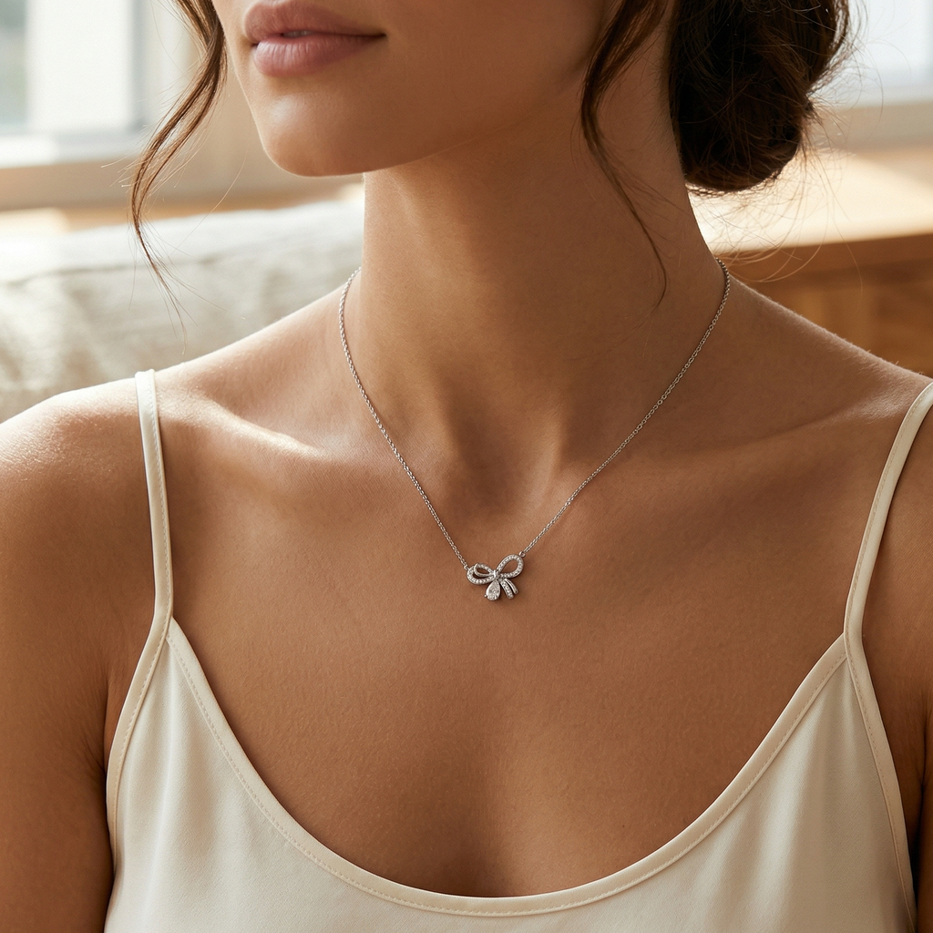 The Vega Crystal Ribbon & Drop Necklace