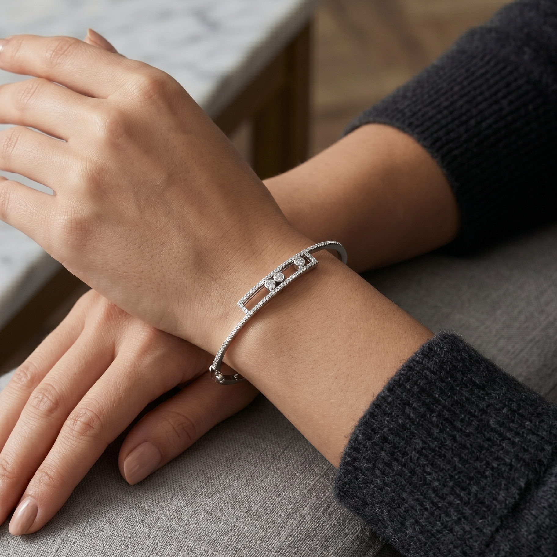 Modern Geometric Pavé 92.5 Silver kada