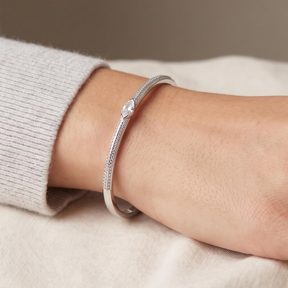 Minimalist Diamond-Style 92.5 Silver Kada