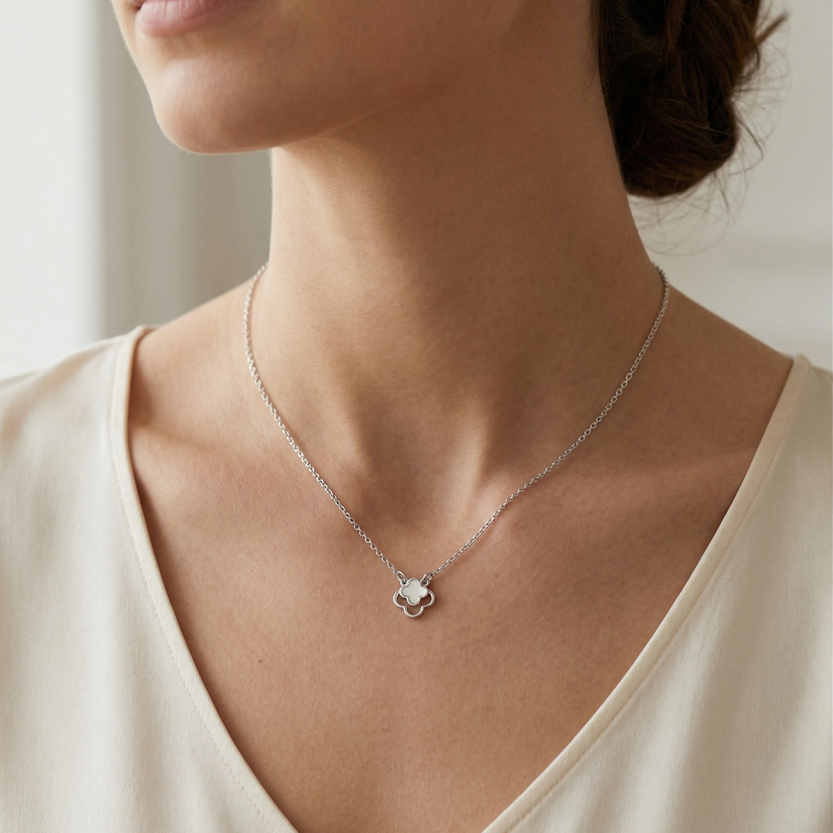 The Vega Mother-of-Pearl Double Clover Necklace
