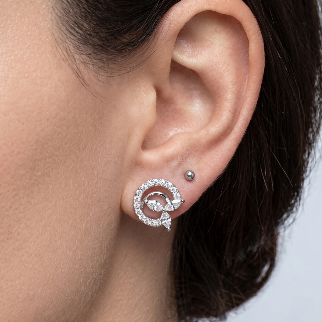 Sparkling Orbit Petal 92.5 Silver Studs