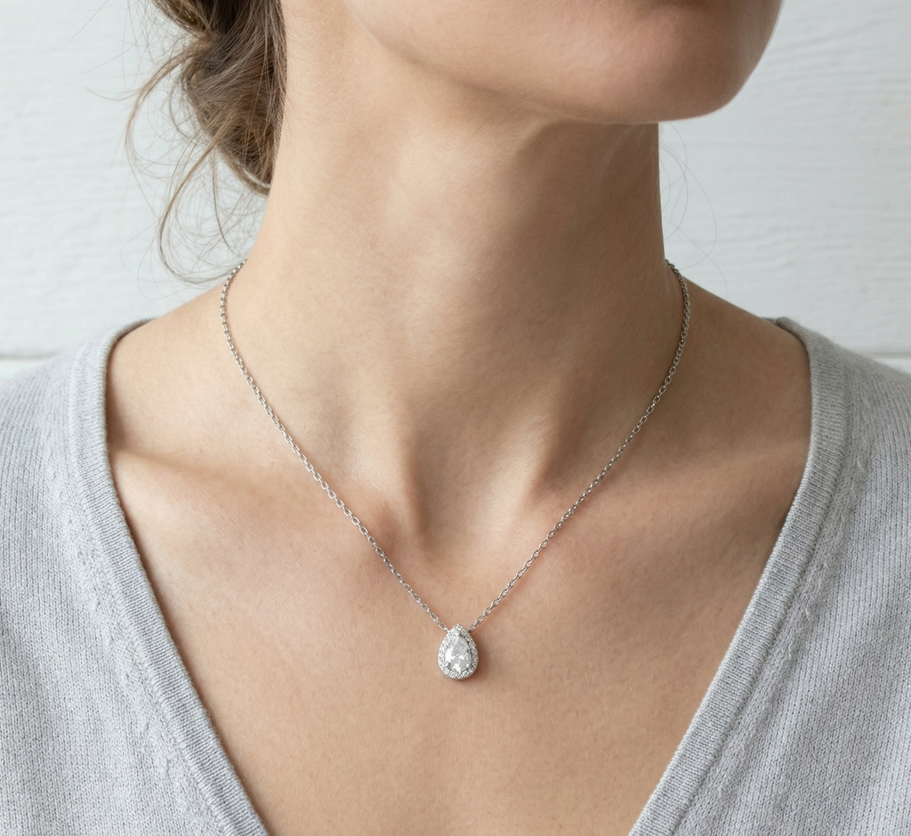 The Vega Teardrop Halo Necklace